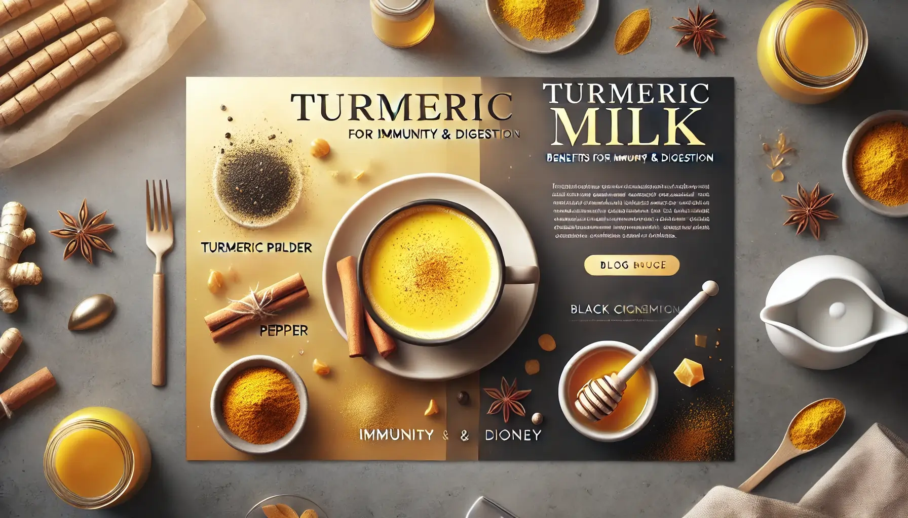 Turmeric milk with golden hues