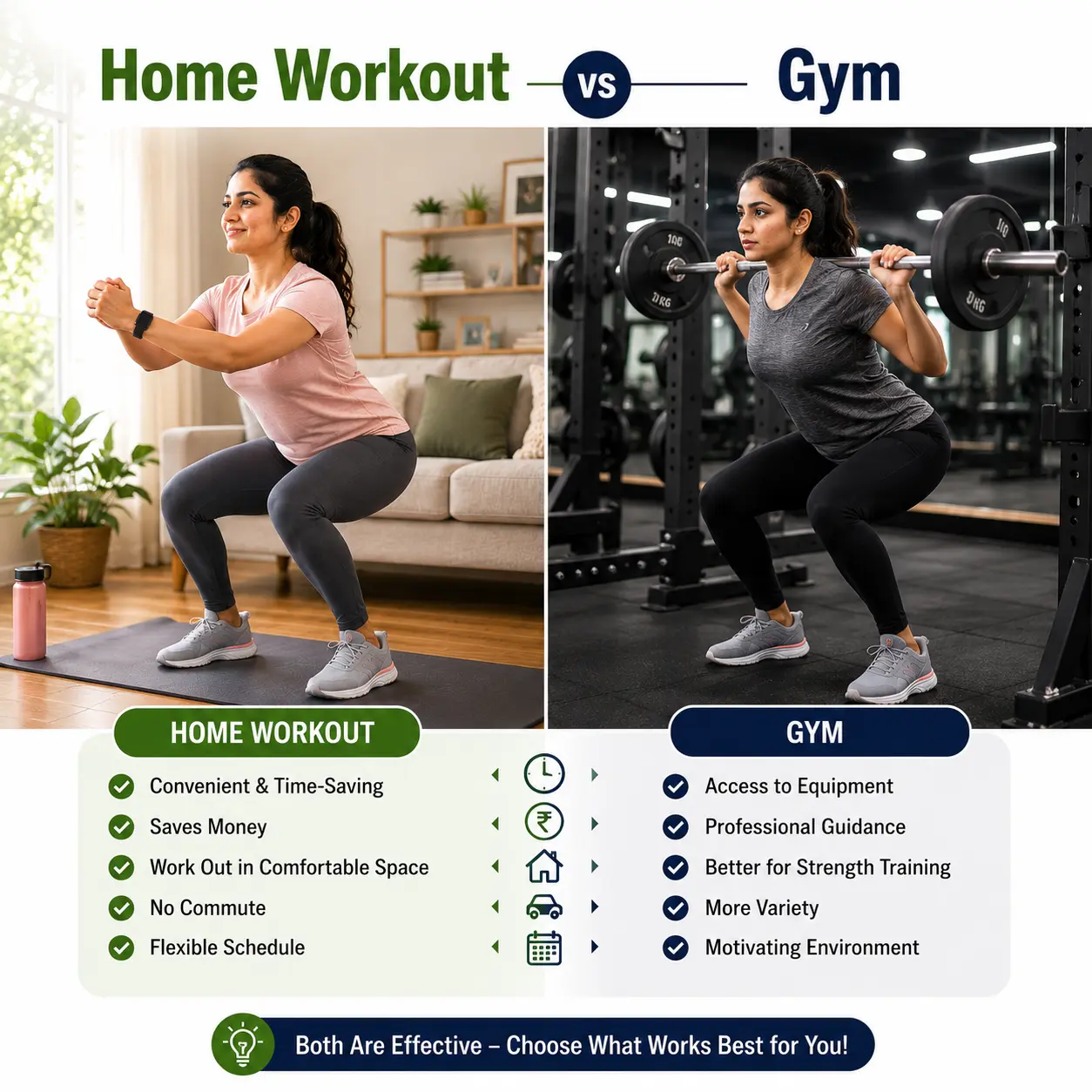 Comparison between home workouts and gym workouts