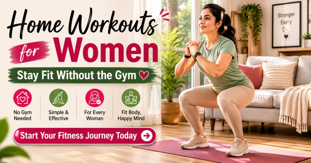 Woman doing home workout in living room without gym equipment