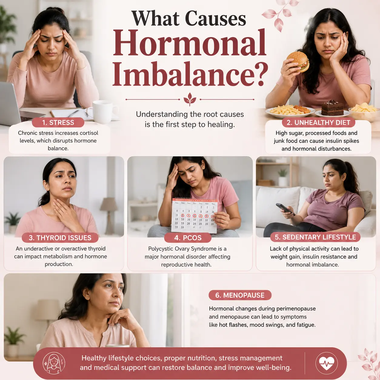 Causes of hormonal imbalance in women including stress and PCOS