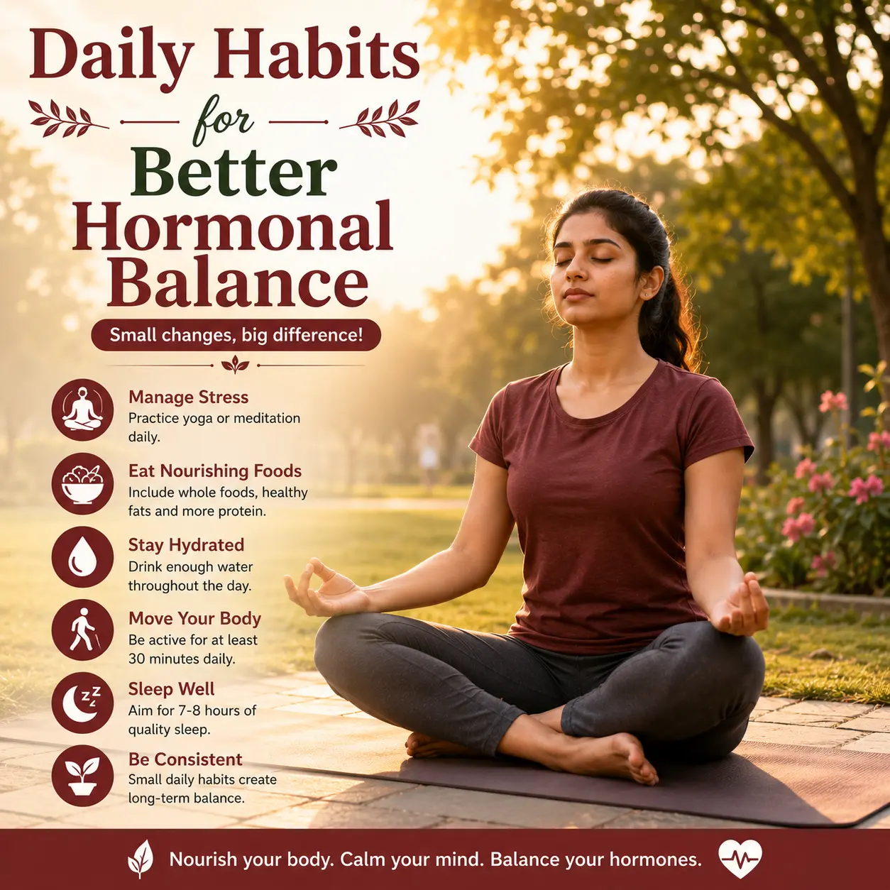 Indian woman practicing yoga for hormonal balance and stress management