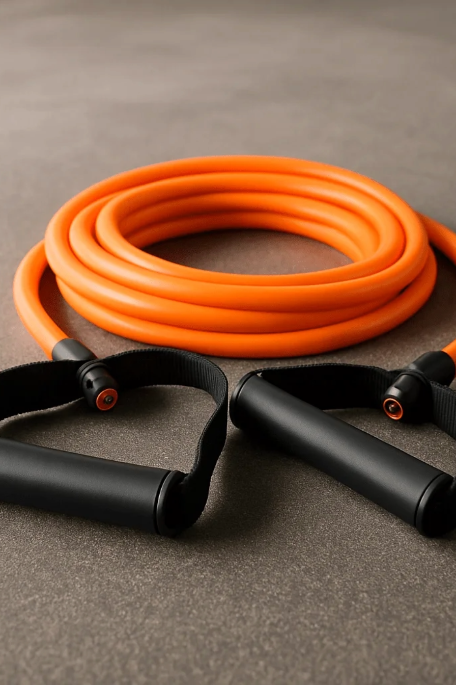 A resistance tube with cushioned handles, perfect for full-body strength training at home or on the go.