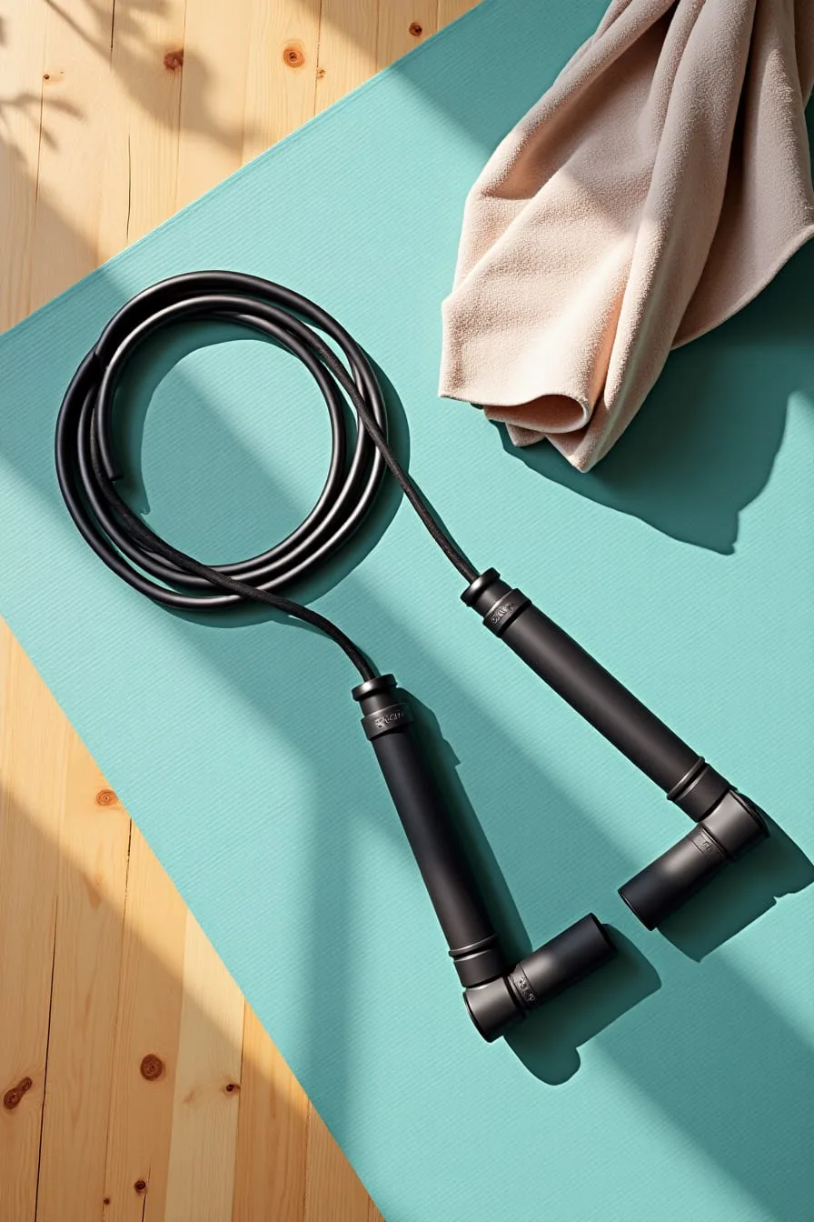 A lightweight skipping rope with ergonomic handles, ideal for cardio and fat-burning workouts at home