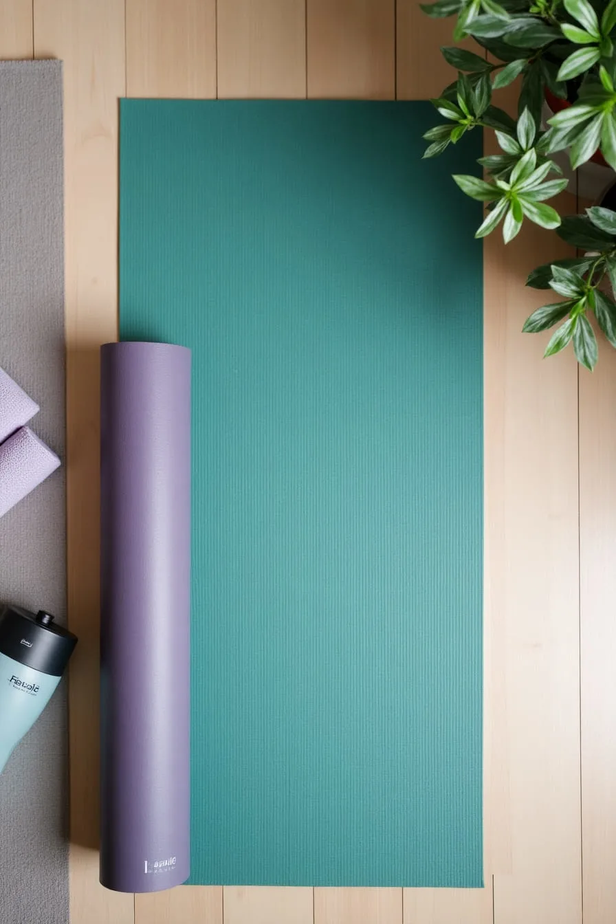 A non-slip yoga mat rolled out on the floor, available in various colors and thickness options, perfect for yoga and stretching.