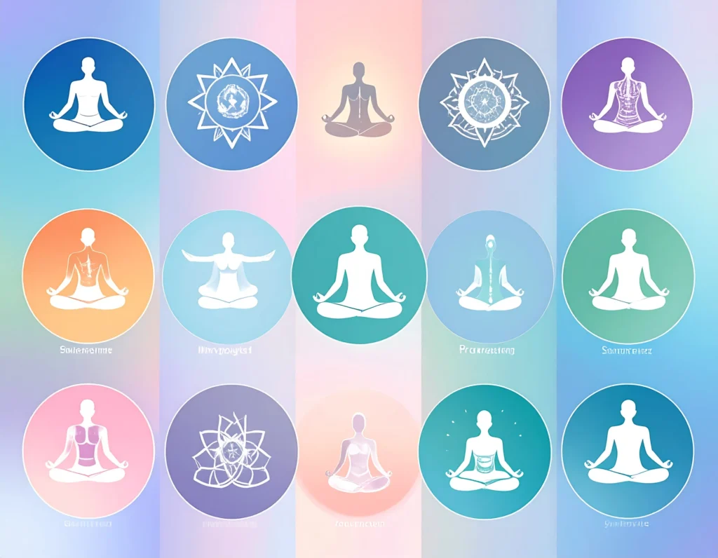 A visually soothing collage infographic illustrating the benefits of somatic yoga — stress reduction, better posture, trauma healing, and pain relief — with wellness icons on a gentle gradient background and subtle yoga-inspired visuals.
