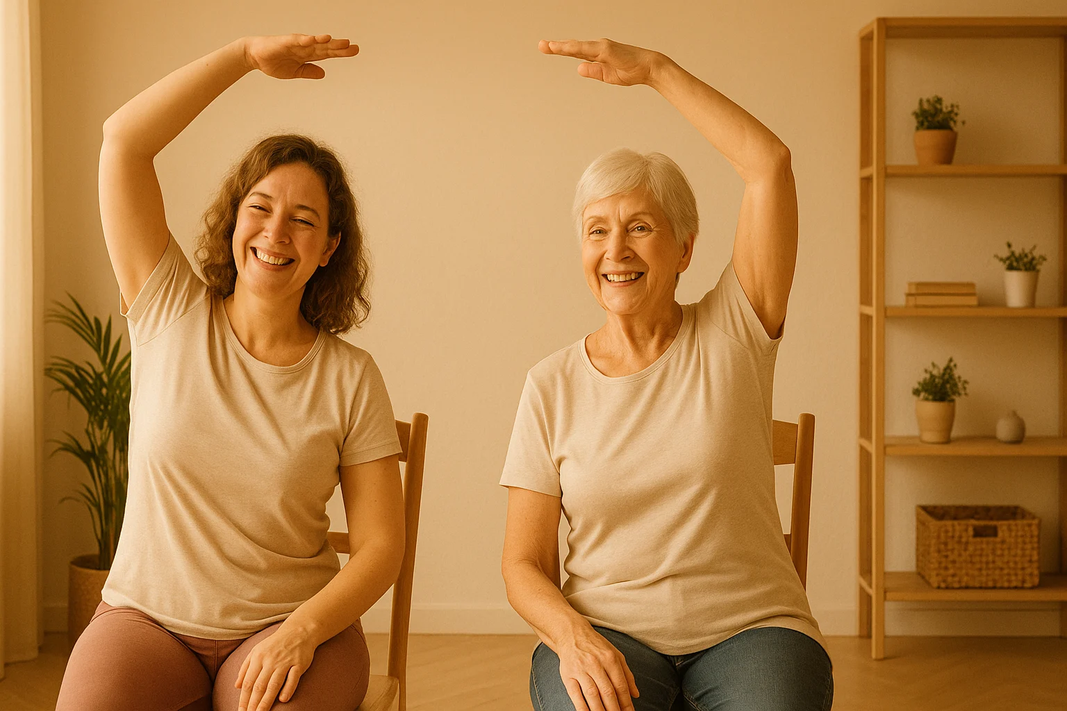 Chair yoga benefits women of all ages by improving flexibility and calm.