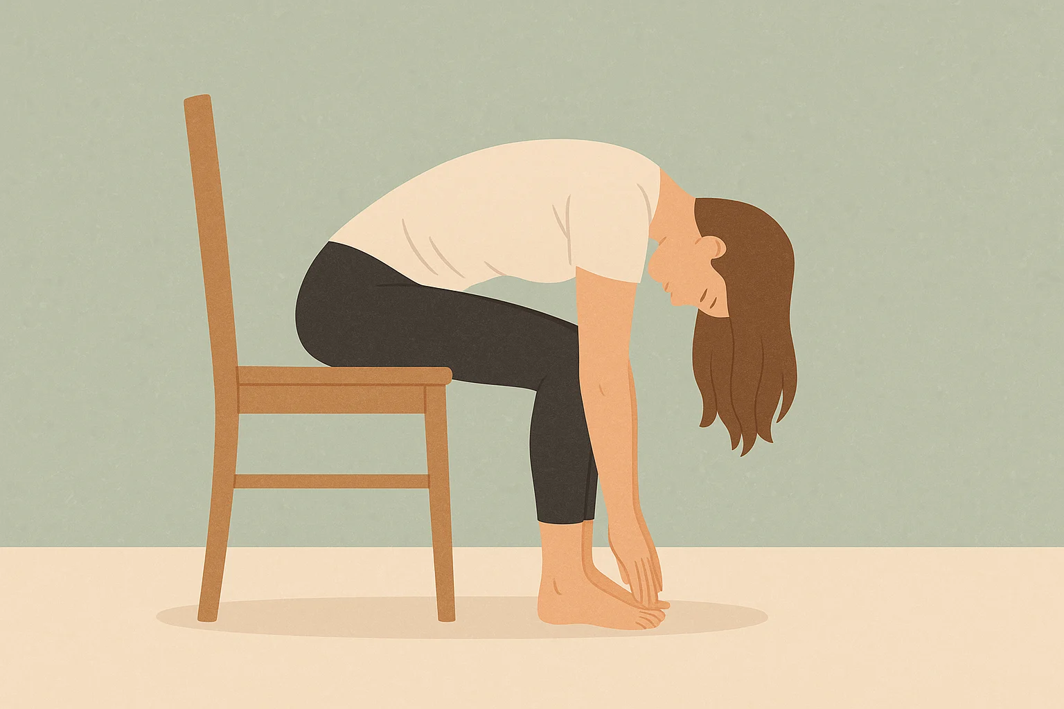 Seated Forward Fold yoga pose on a chair for relaxation.