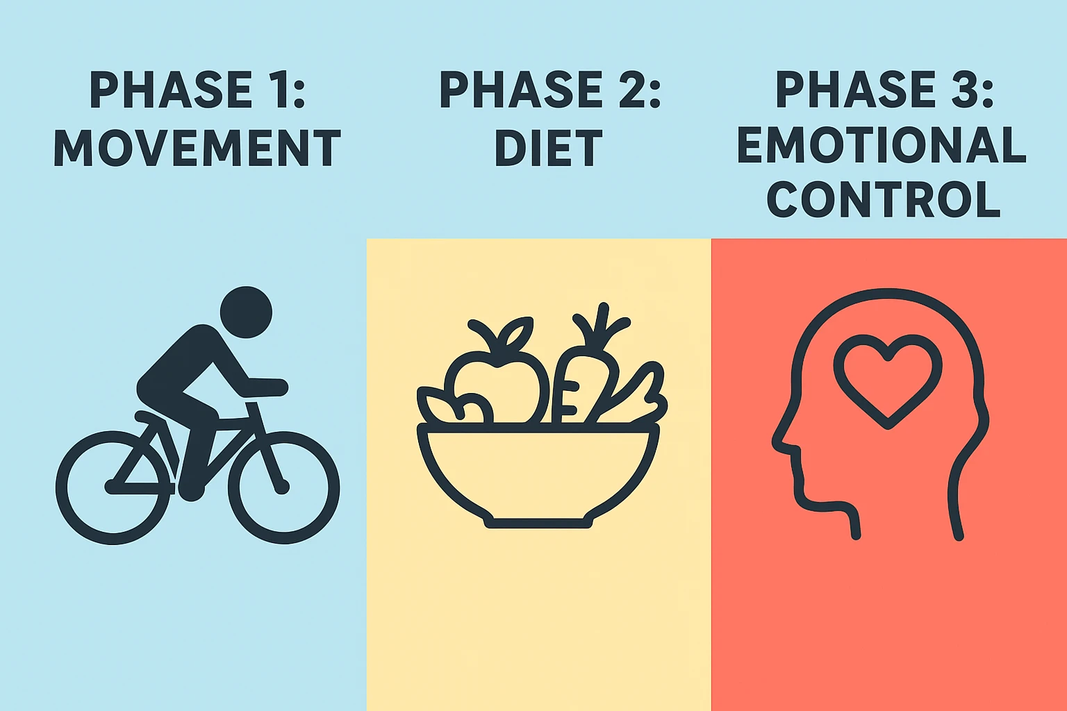 Infographic showing 21-21-21 rule three phases for weight loss