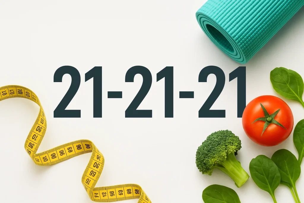 21-21-21 rule weight loss plan cover with fitness and diet elements