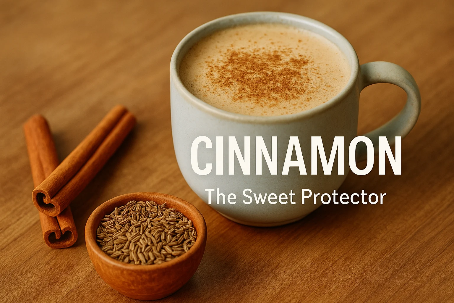 Cinnamon sticks and warm drink for Ayurveda health benefits.
