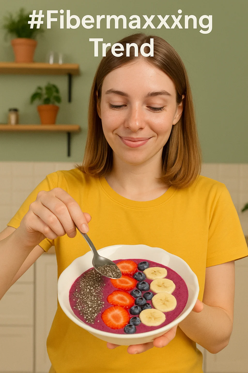 TikTok fibermaxxing trend with smoothie bowl full of fiber-rich foods.