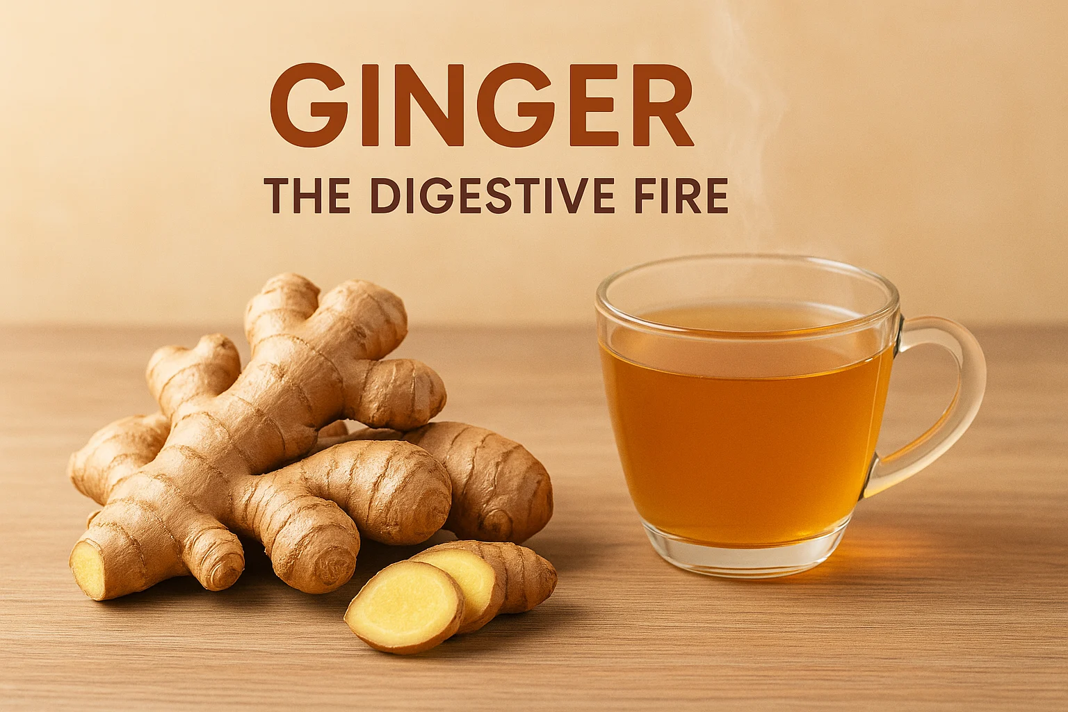 Ginger roots and ginger tea for digestion in Ayurveda.