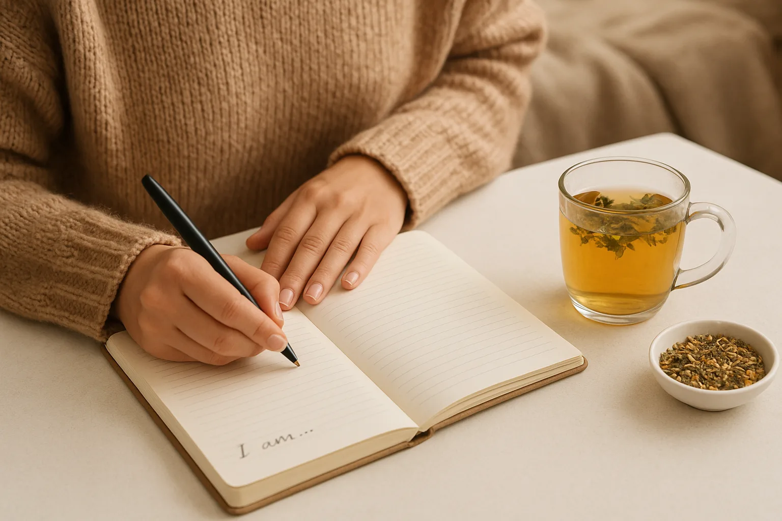 Journaling and herbal tea to manage emotional eating