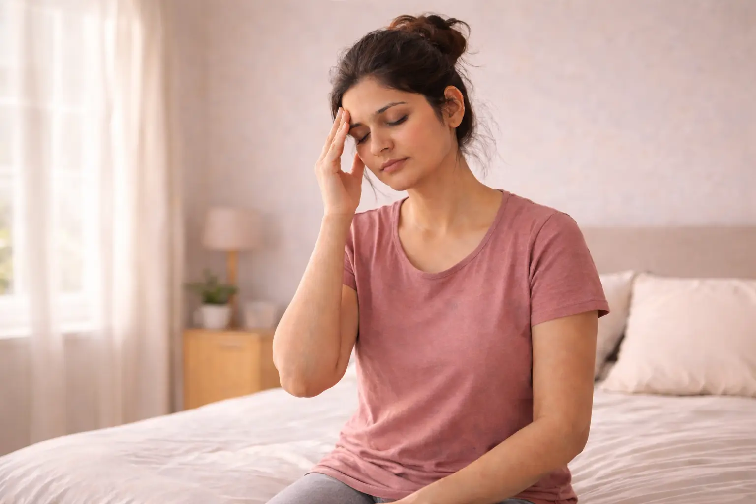 Hormonal imbalance symptoms in women including fatigue, weight gain, acne, and irregular periods