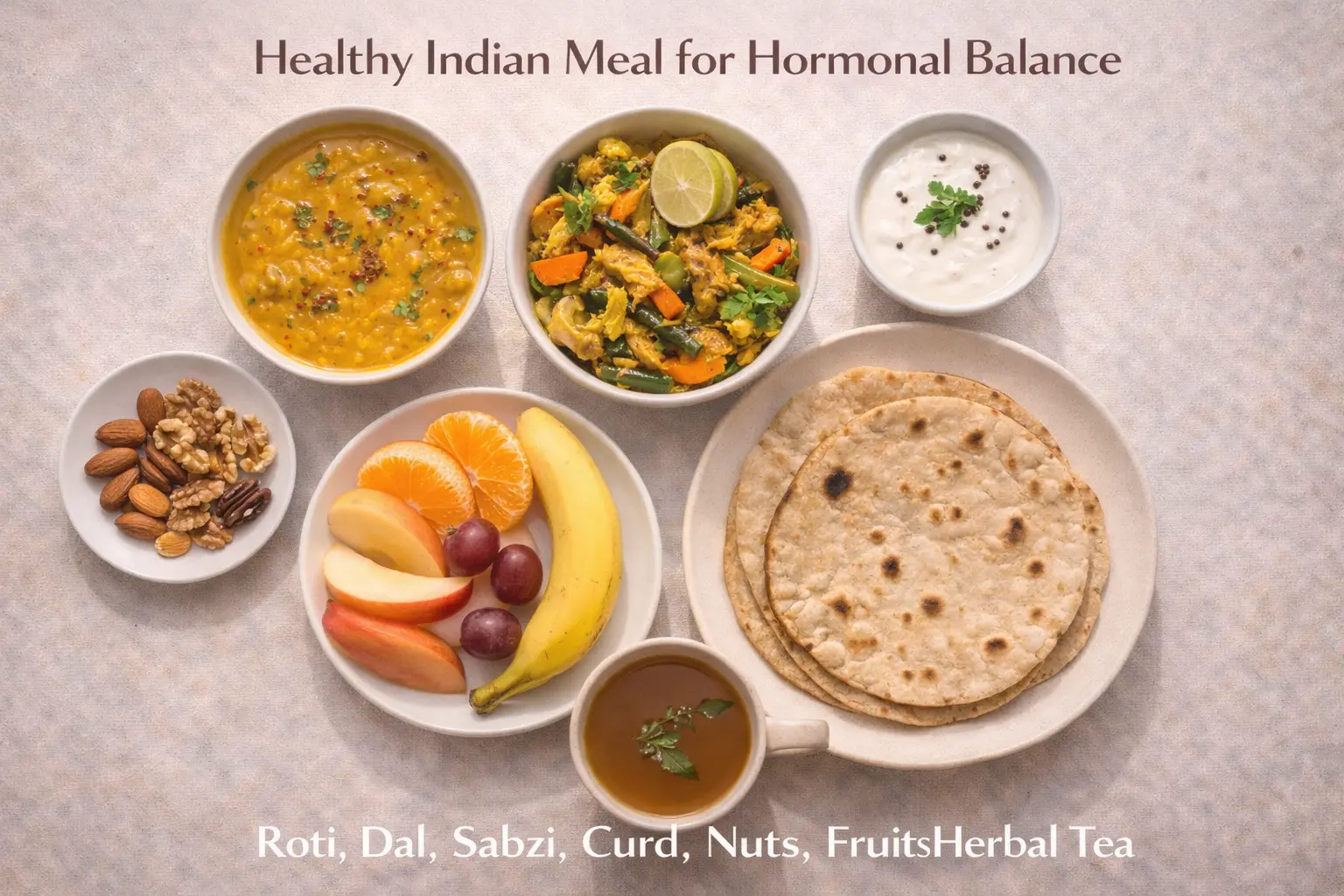 Healthy Indian diet plan for hormonal balance including breakfast, lunch, and dinner options