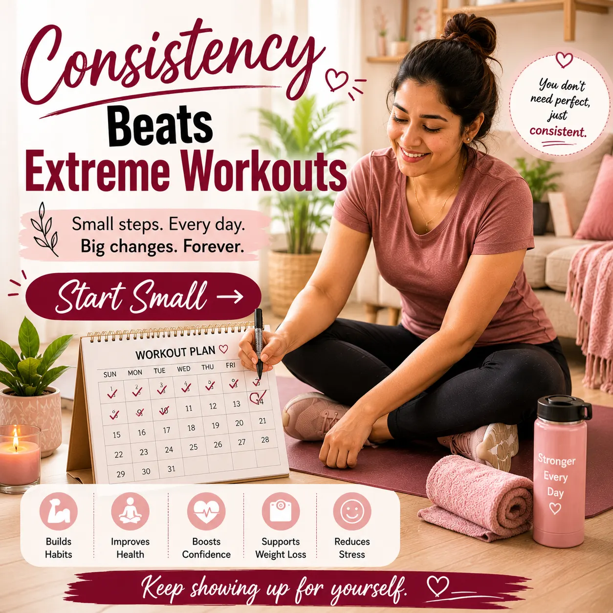 woman building consistent low impact workout routine