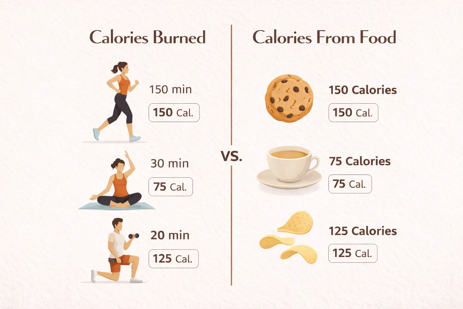 Comparison between calories burned in exercise and calories from food