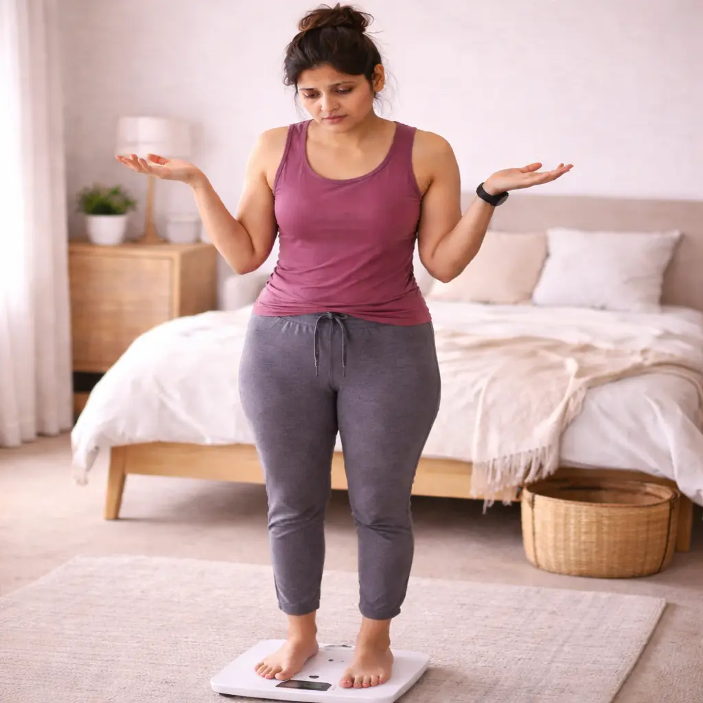 Woman feeling frustrated after exercising daily without weight loss results