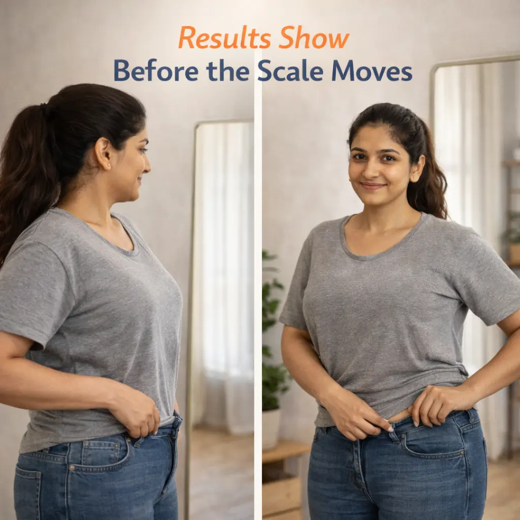 Clothes fitting better as a sign of home workout progress