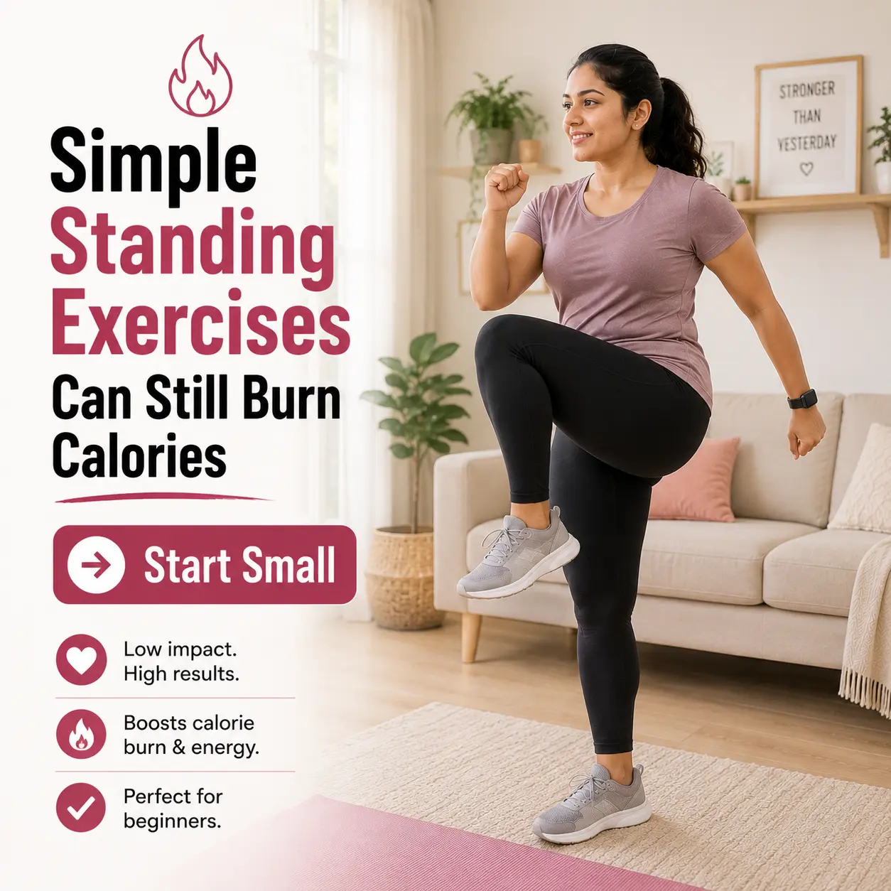 woman doing standing workout exercises at home