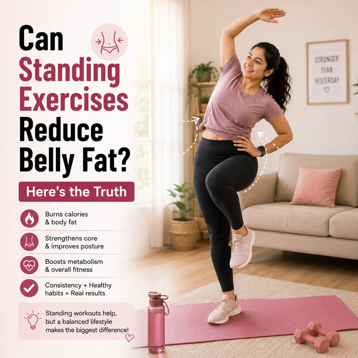 woman doing standing exercises for belly fat loss