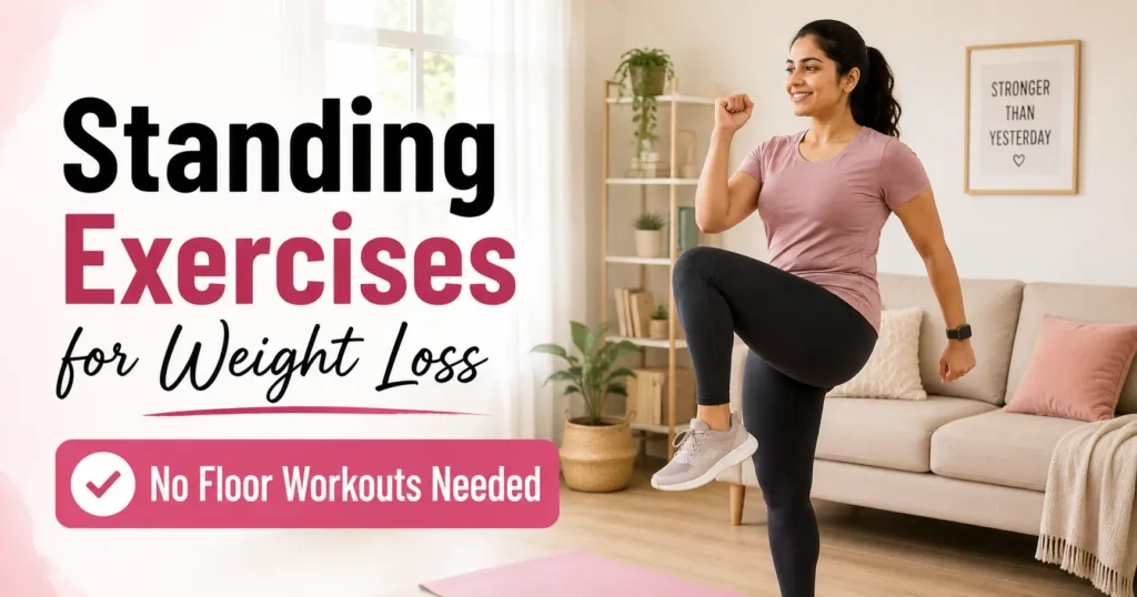 woman doing standing exercises at home for weight loss