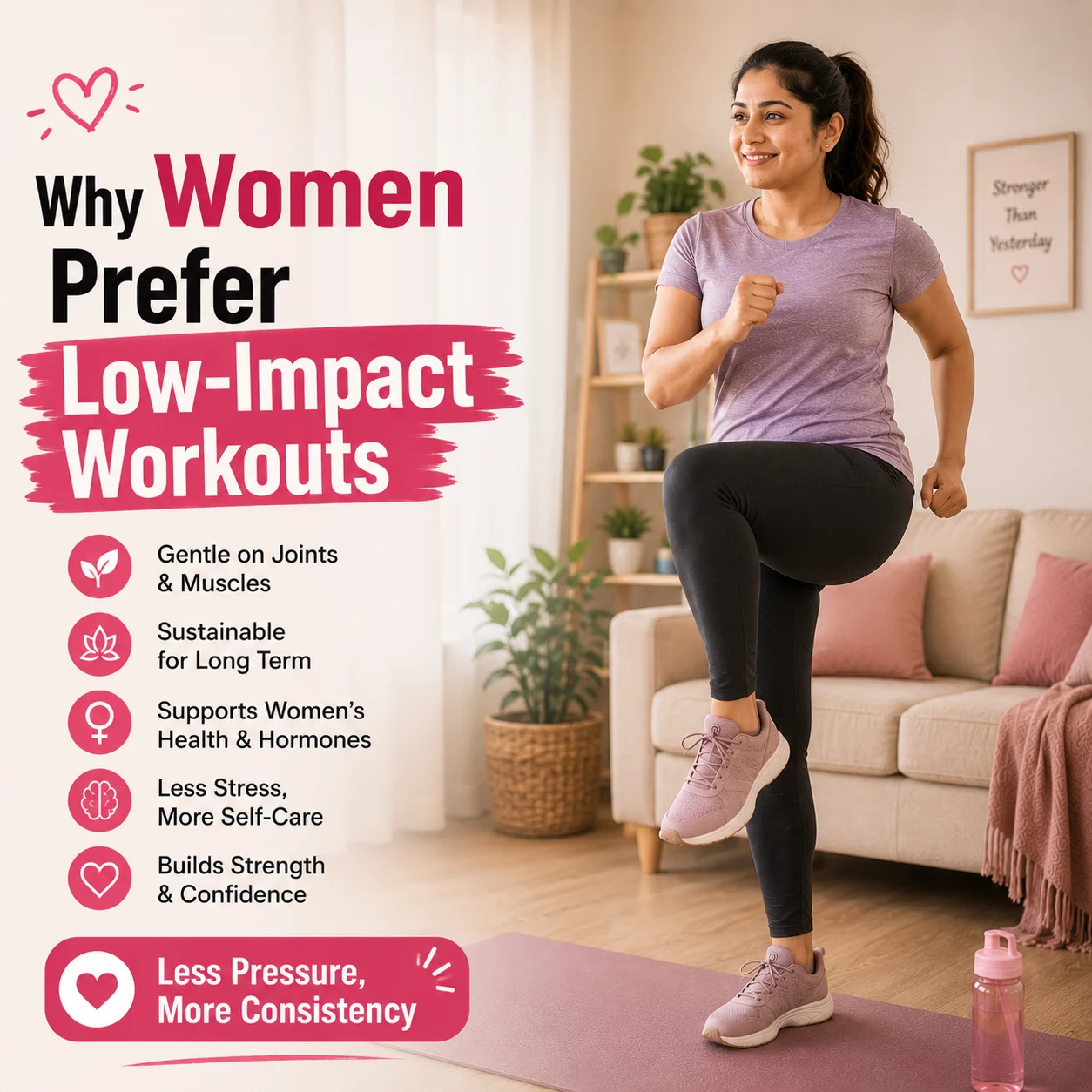 women enjoying low impact workouts at home