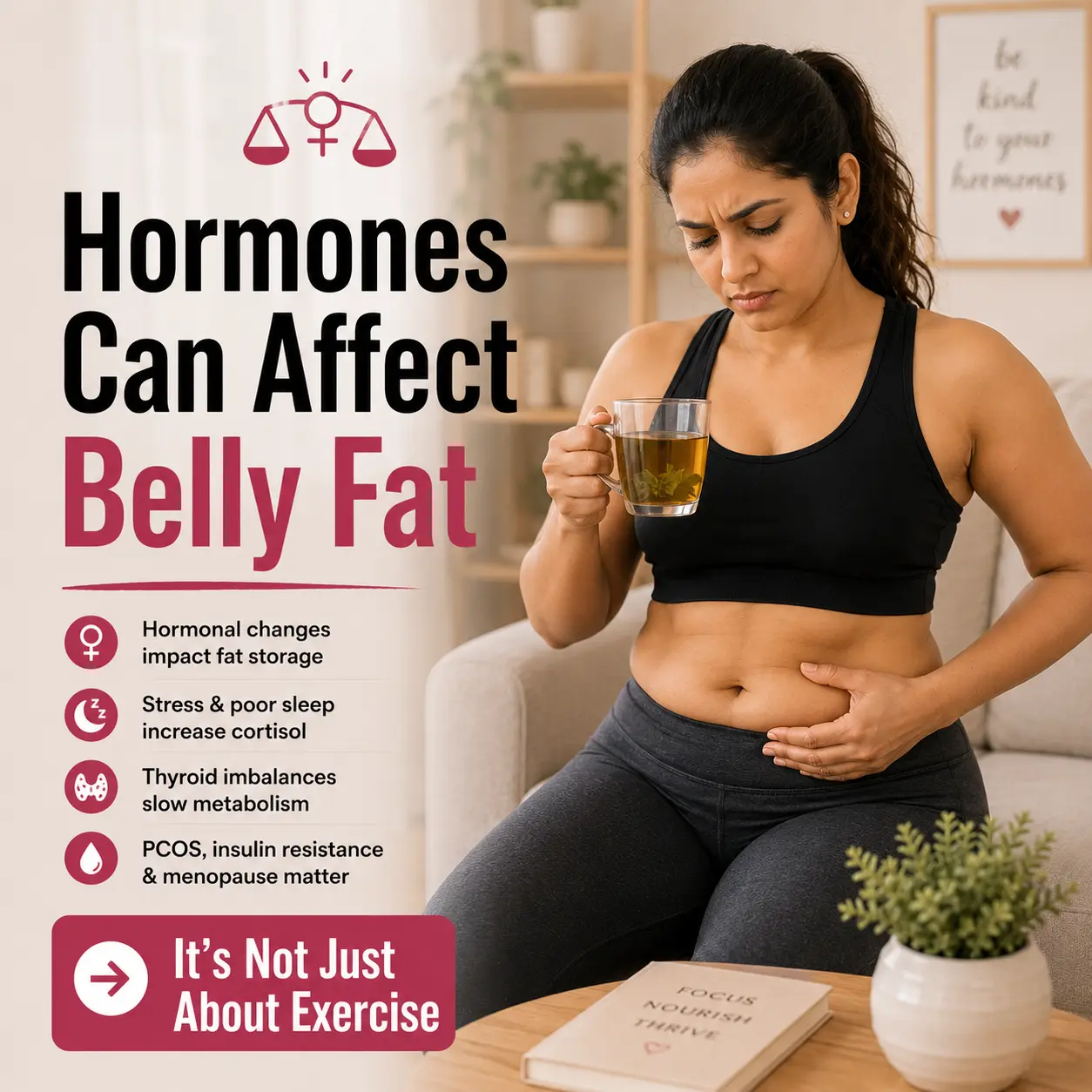 woman dealing with hormonal belly fat