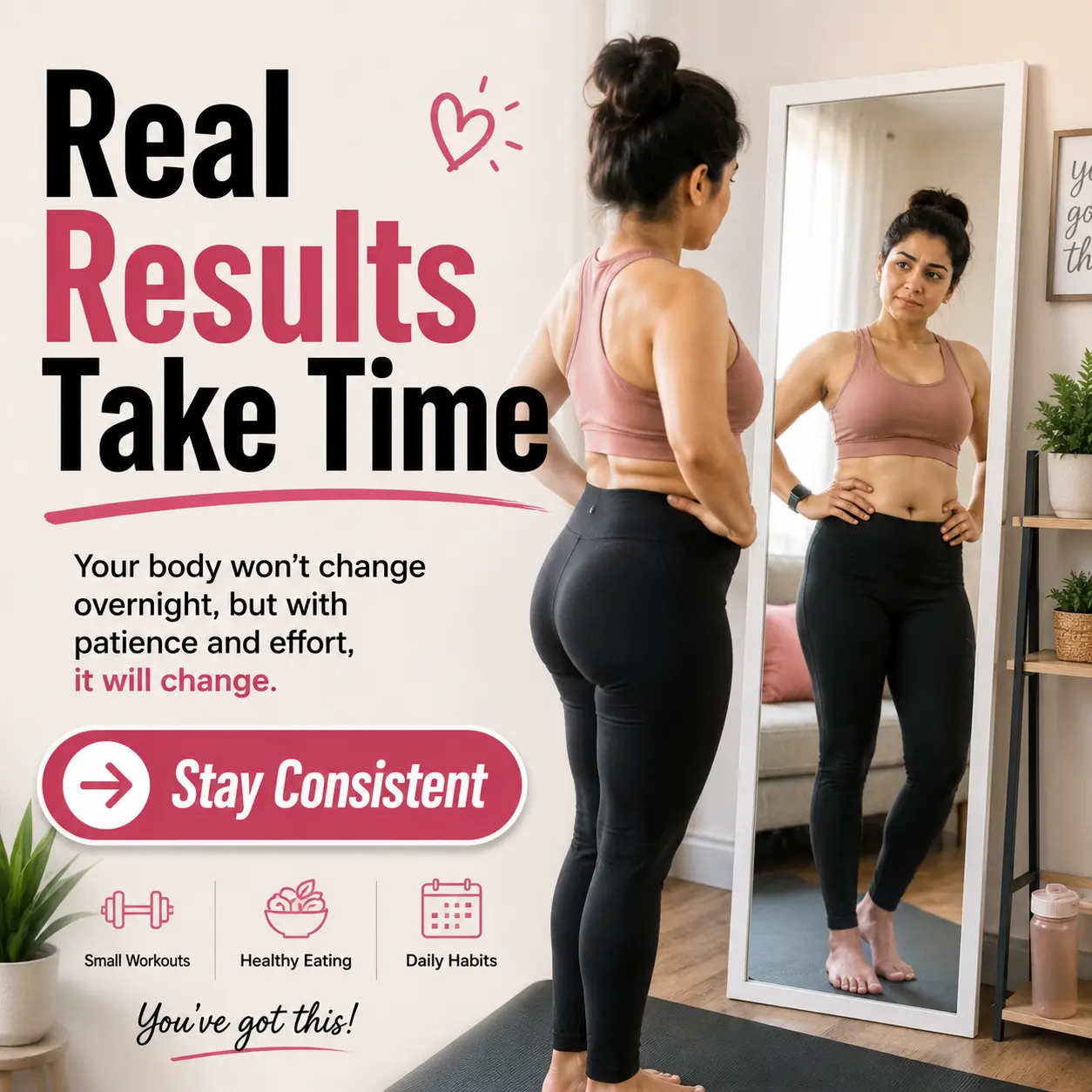 woman checking slow workout progress at home