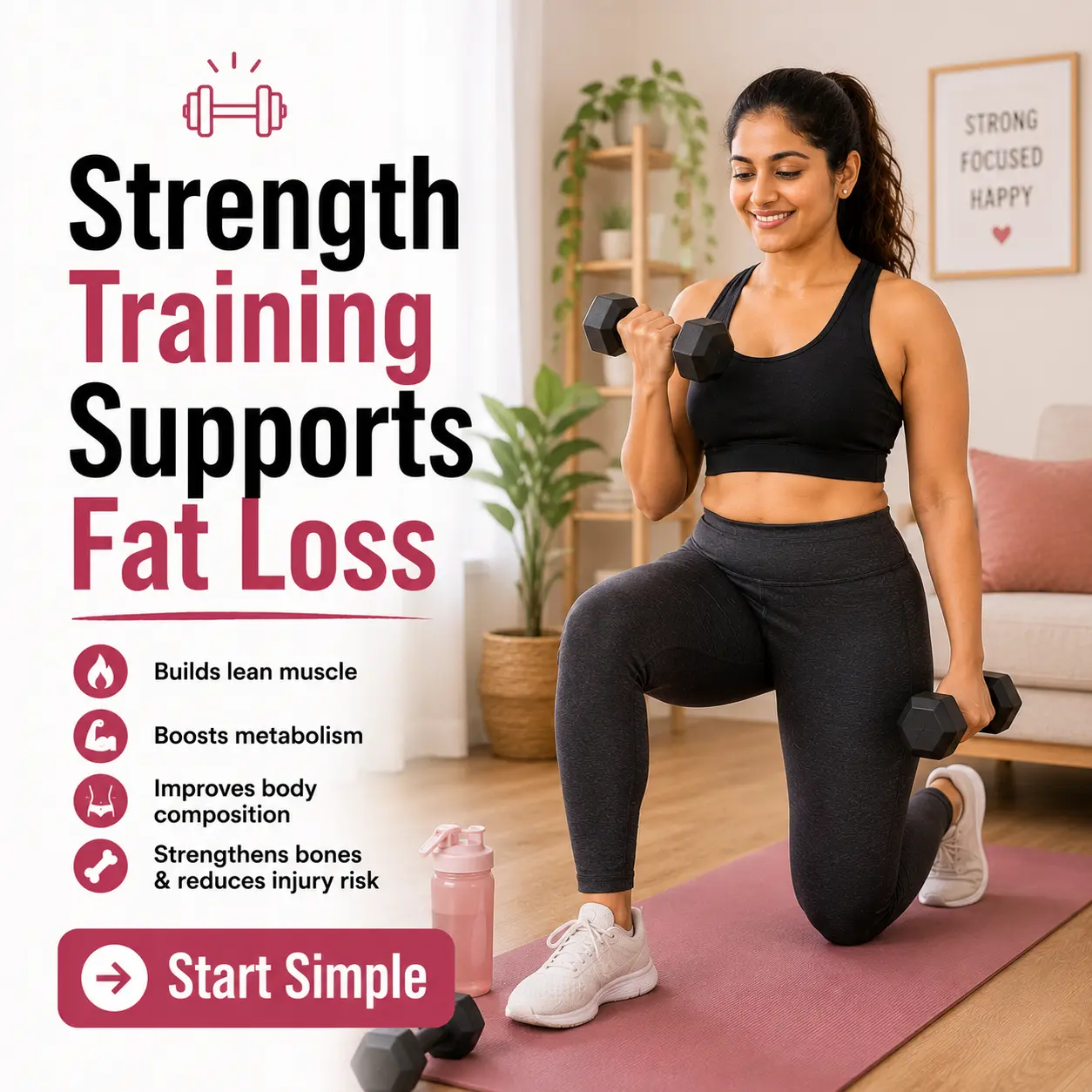 woman doing beginner strength training at home