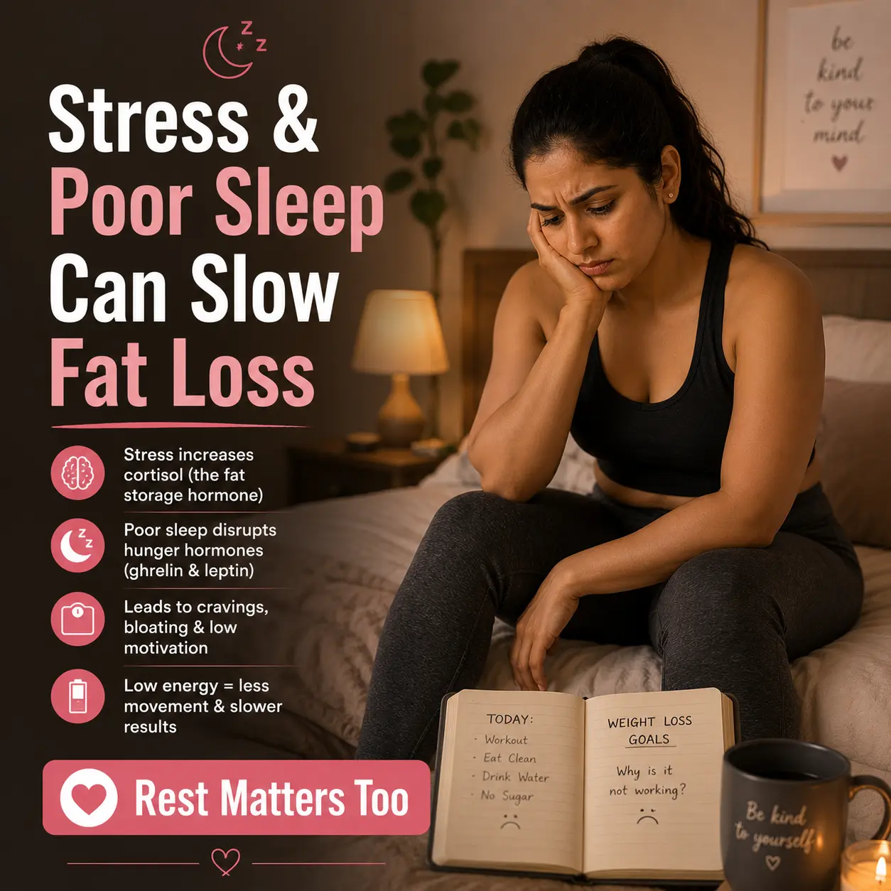 stressed tired woman struggling with belly fat