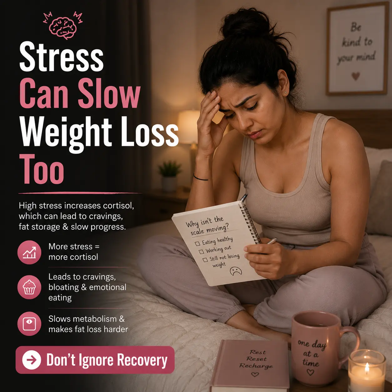 stressed woman struggling with weight loss plateau