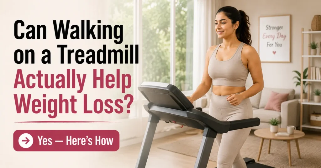 woman walking on treadmill at home for weight loss