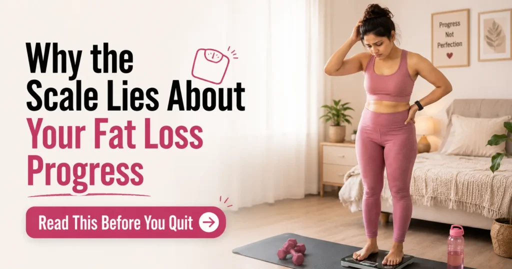 woman frustrated because scale is not changing during fat loss