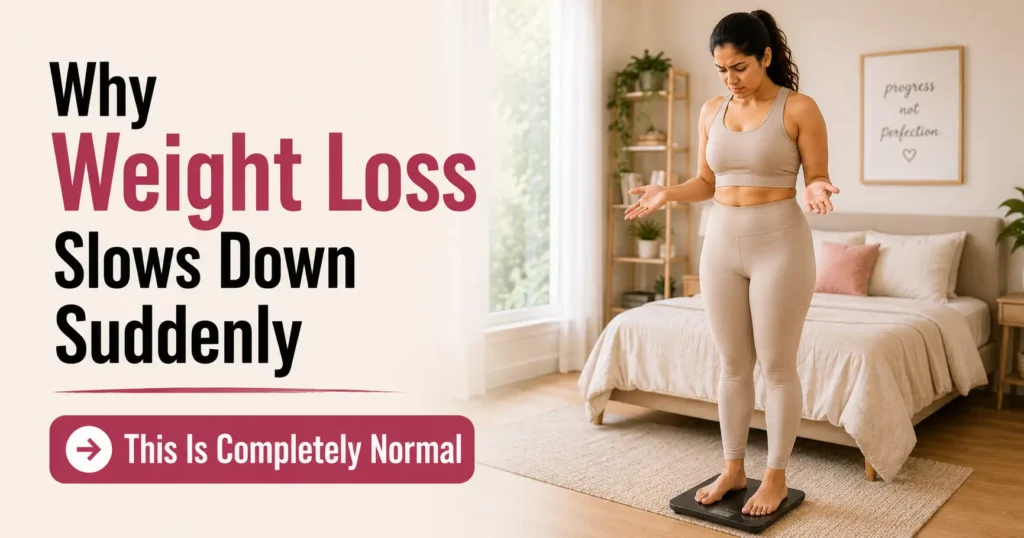 woman frustrated because weight loss slowed down