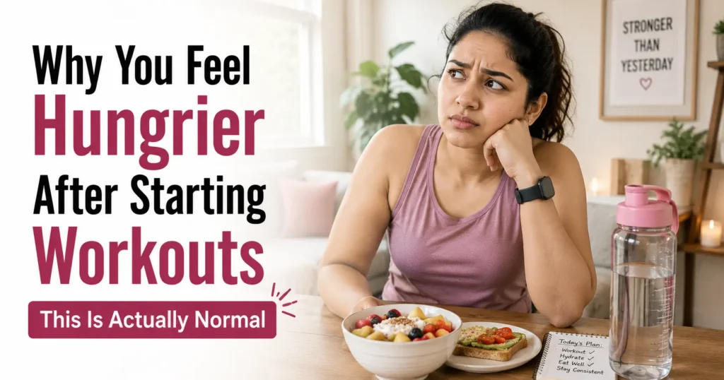 woman feeling hungry after workout at home