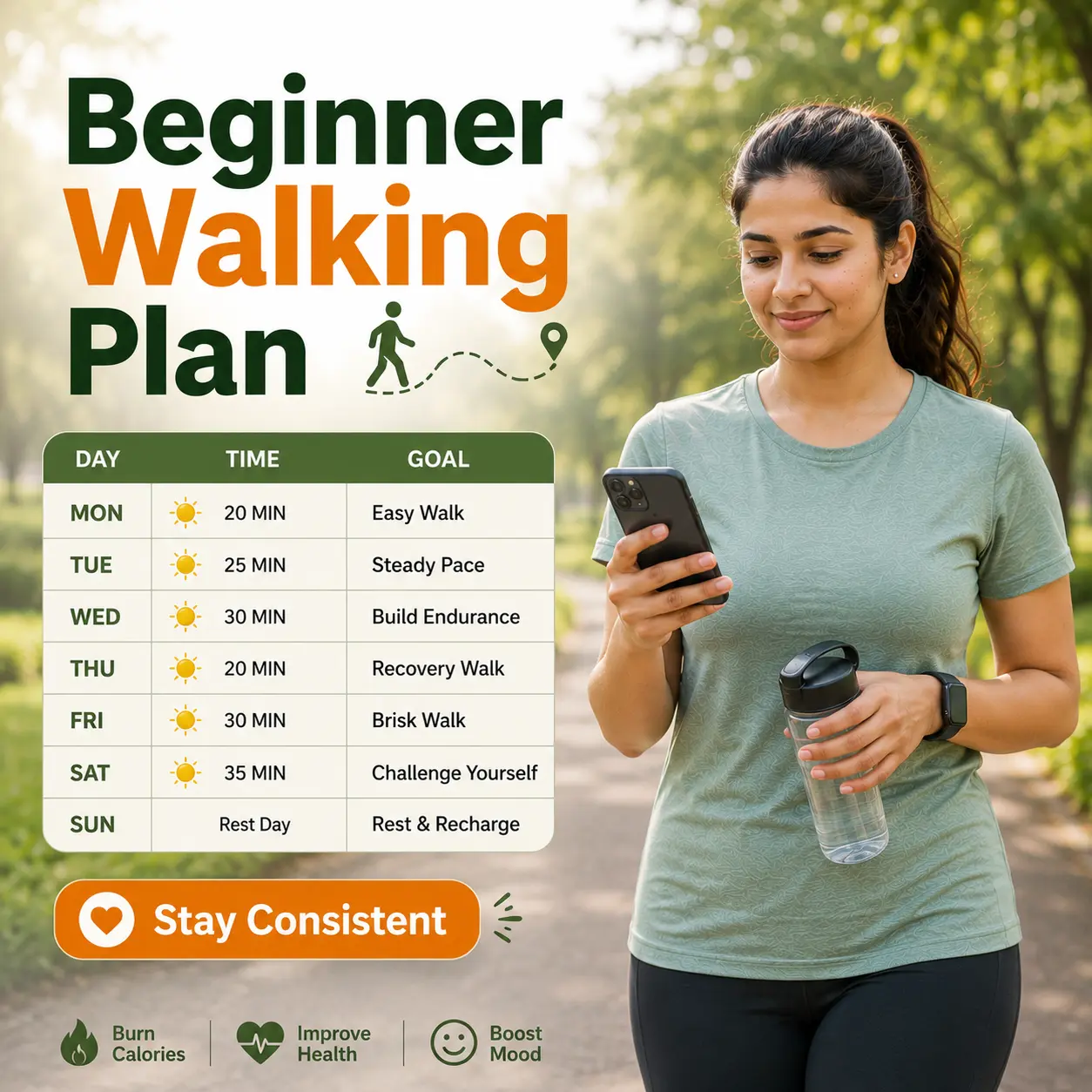 Woman following a beginner walking routine
