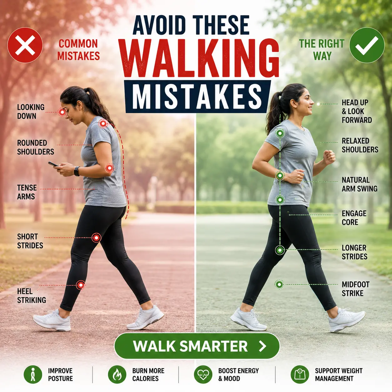 Comparison of correct and incorrect walking habits