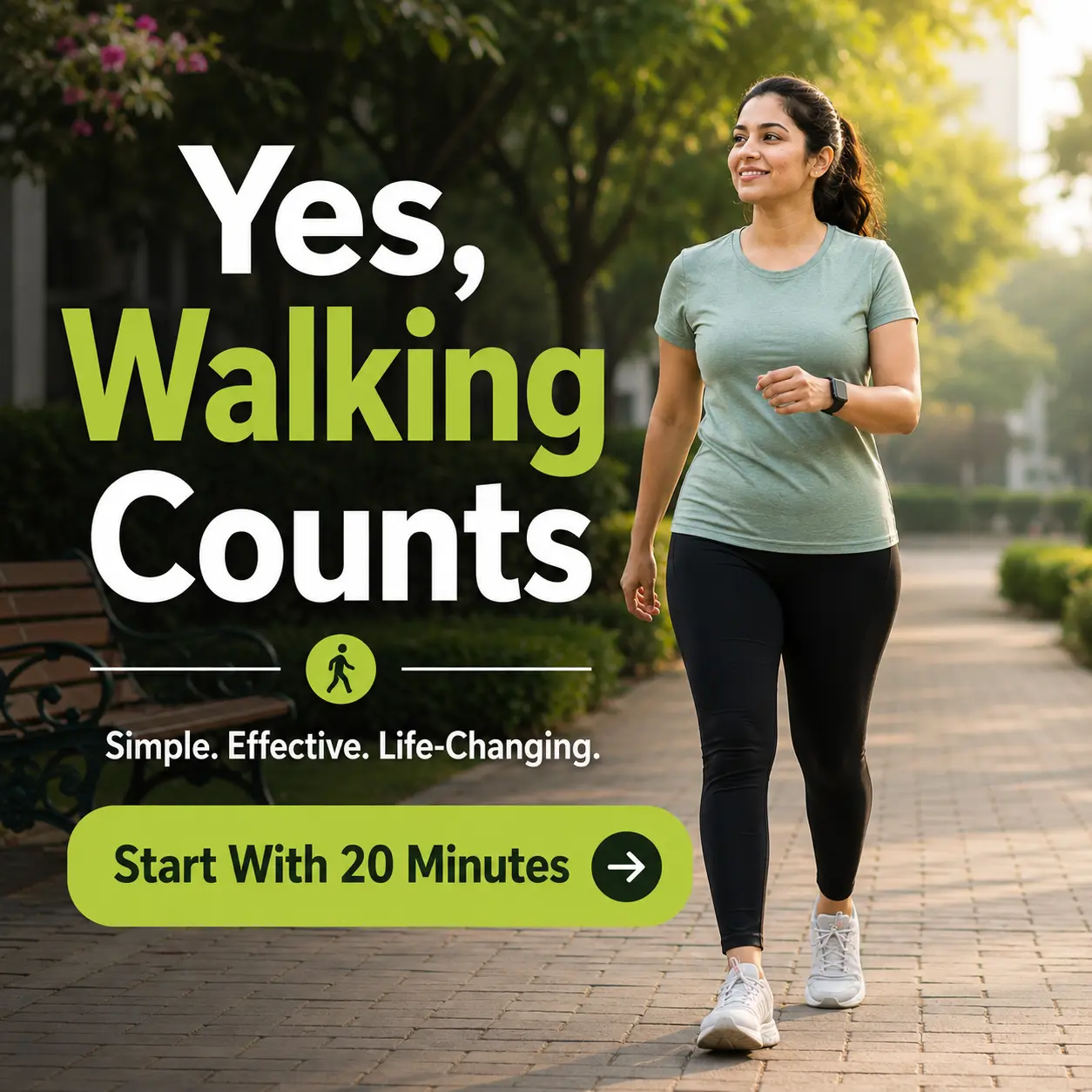 Woman brisk walking for weight loss in a park