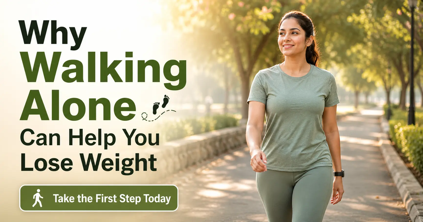 Indian woman walking outdoors for weight loss and fitness